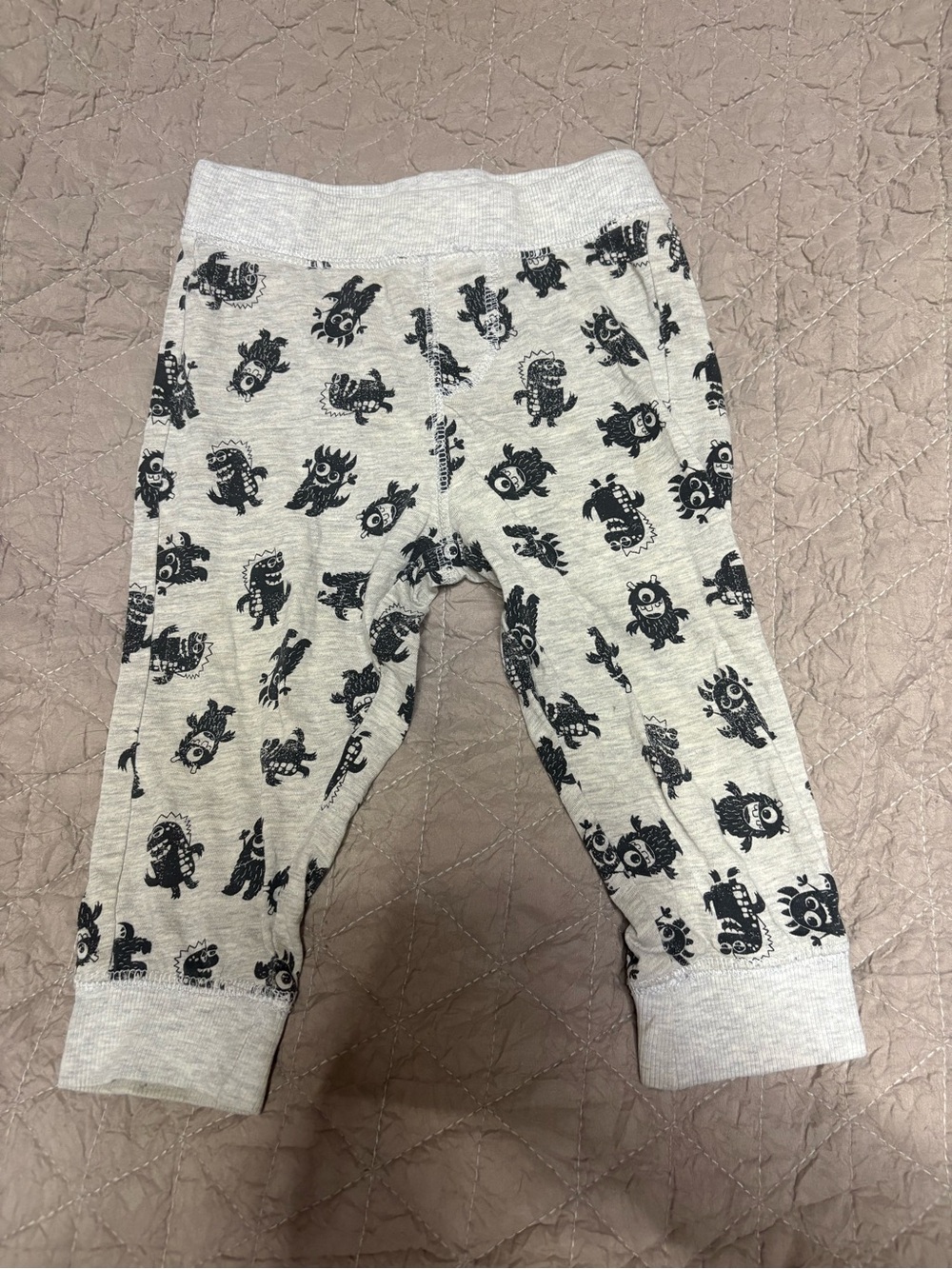 Baby Gray Monster Print Jogger Pants - 12-18 mnths